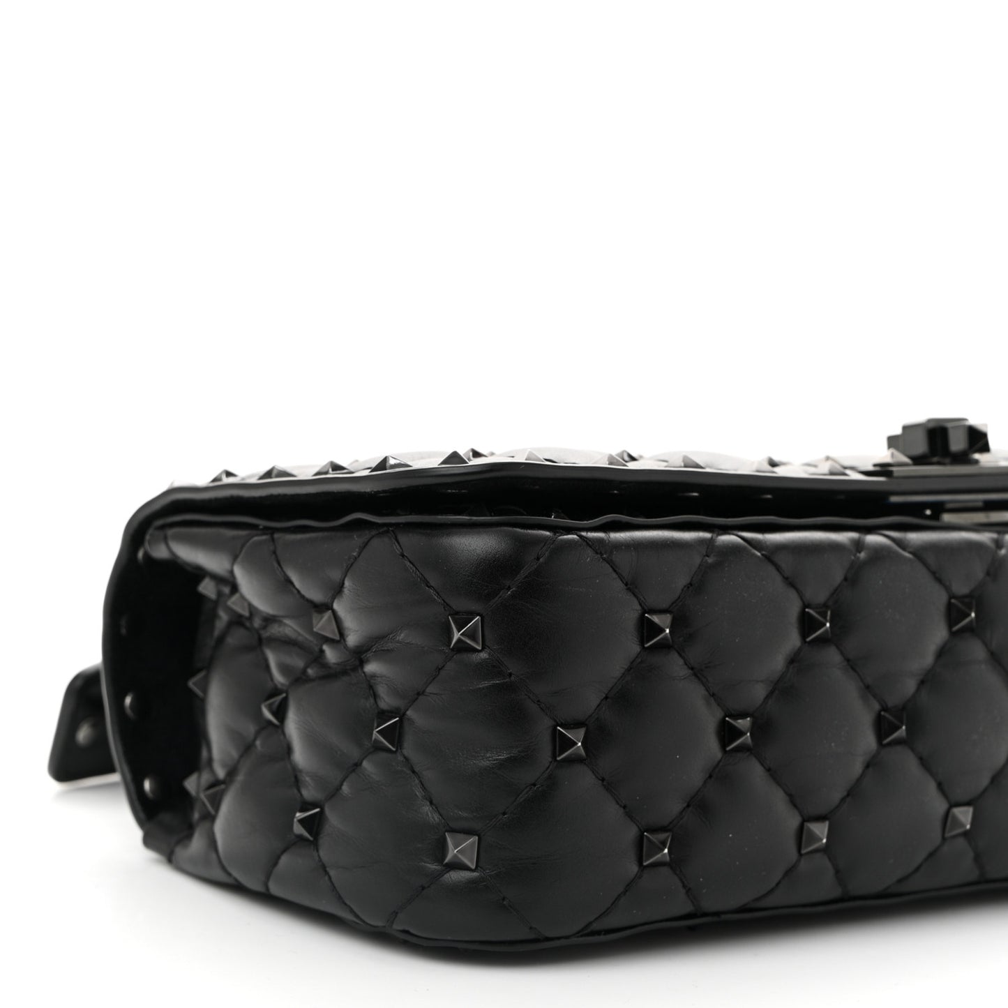 Calfskin Tonal Rockstud Spike Convertible Shoulder Bag Black