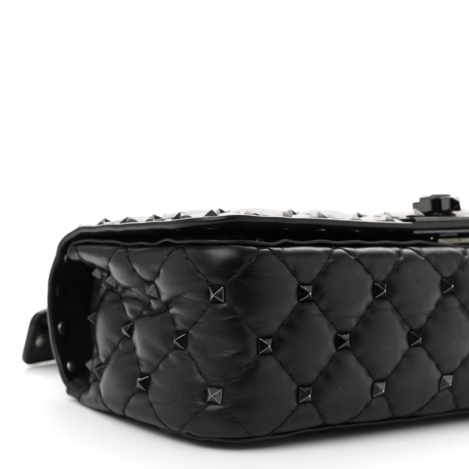 Valentino Garavani Calfskin Tonal Rockstud Spike Convertible Shoulder Bag Black 8 of 9