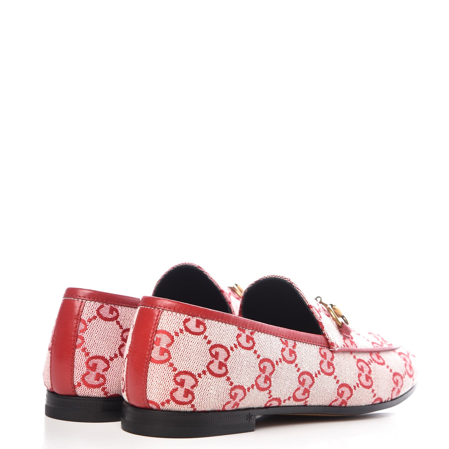 Canvas GG Monogram Horsebit Womens Jordaan Loafers 35.5 Gardenia Hibiscus Red