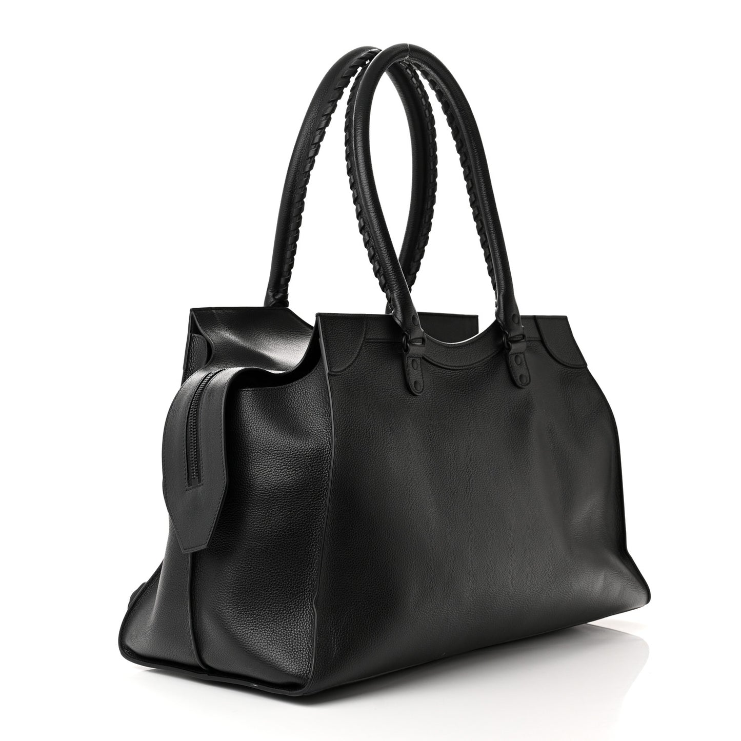 Grained Calfskin Neo Classic Black Hardware Large Top Handle Bag Black