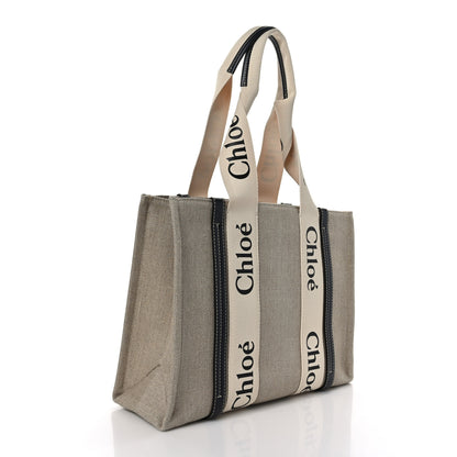 Chloe Linen Calfskin Medium Woody Ribbon Tote White Blue 3 of 8