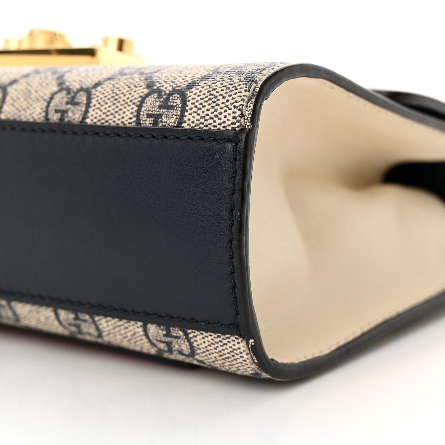 GG Supreme Monogram Moon Calfskin Small Padlock Shoulder Bag Beige Blue Mystic White Hibiscus Red