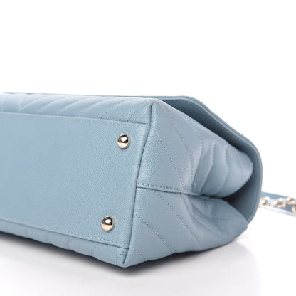 Chanel Caviar Chevron Quilted Small Coco Handle Flap Light Blue 7 of 10