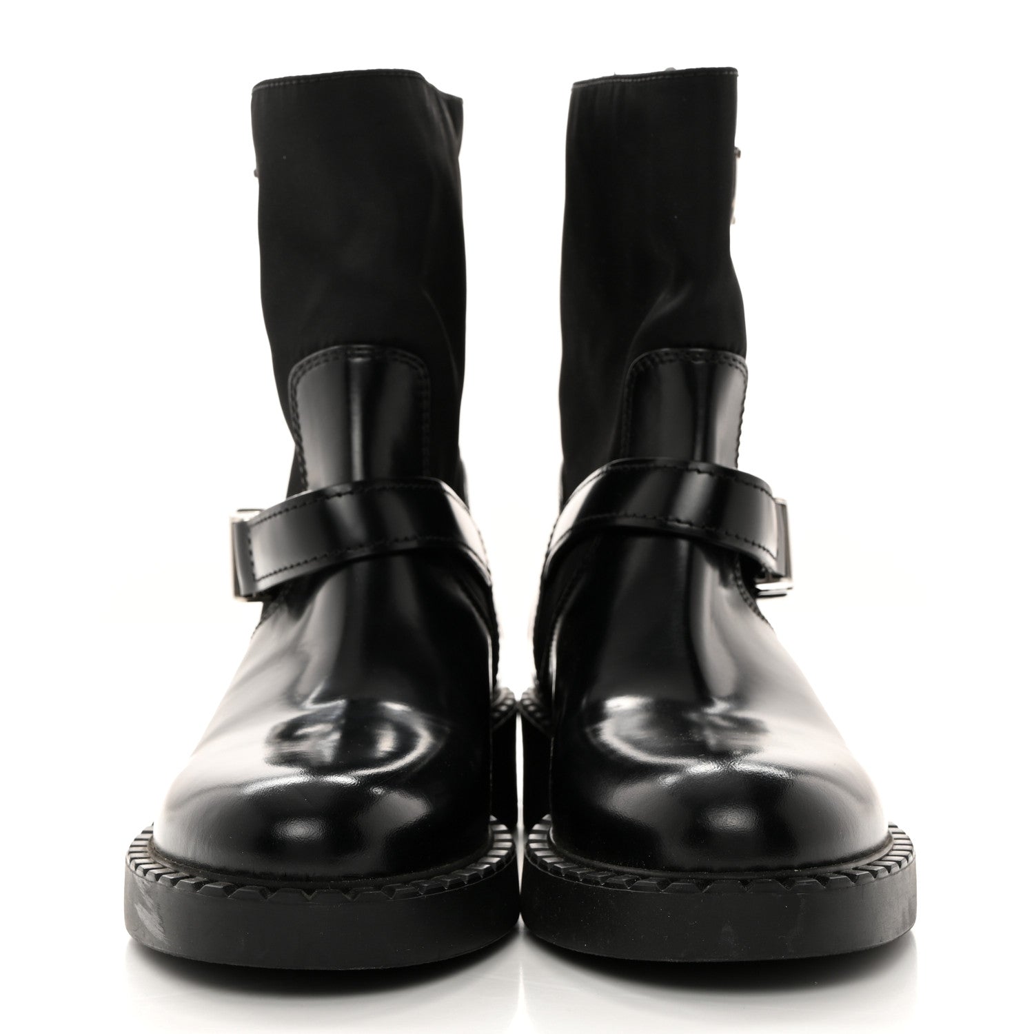 Prada Spazzolato Re-Nylon Metal Triangle Logo Buckled 50mm Biker Boots 36.5 Black 2 of 9