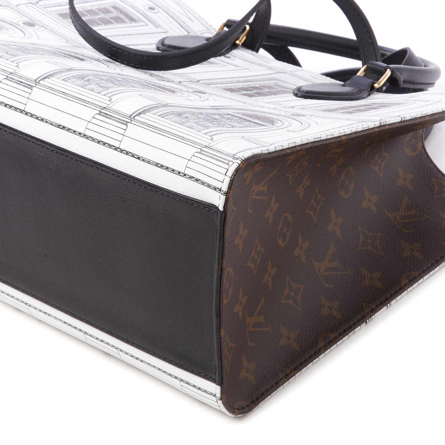 X FORNASETTI Calfskin Architettura Onthego MM Black White