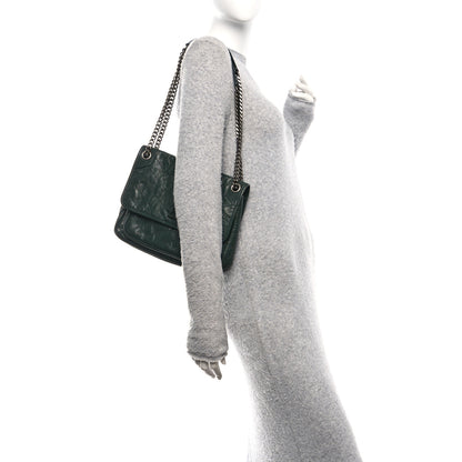 Saint Laurent Crinkled Calfskin Matelasse Monogram Medium Niki Chain Satchel Dark Green 2 of 10