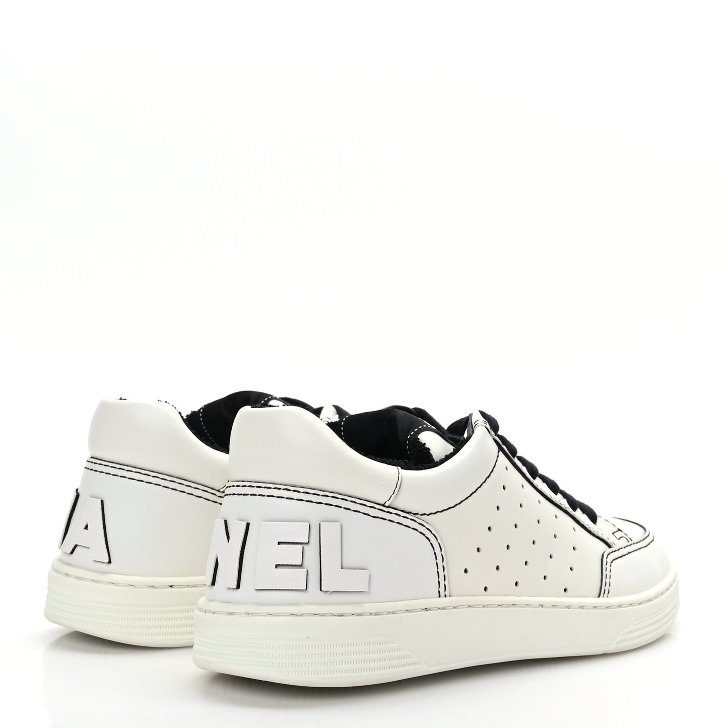 Calfskin Womens Logo Sneakers 36.5 Black White