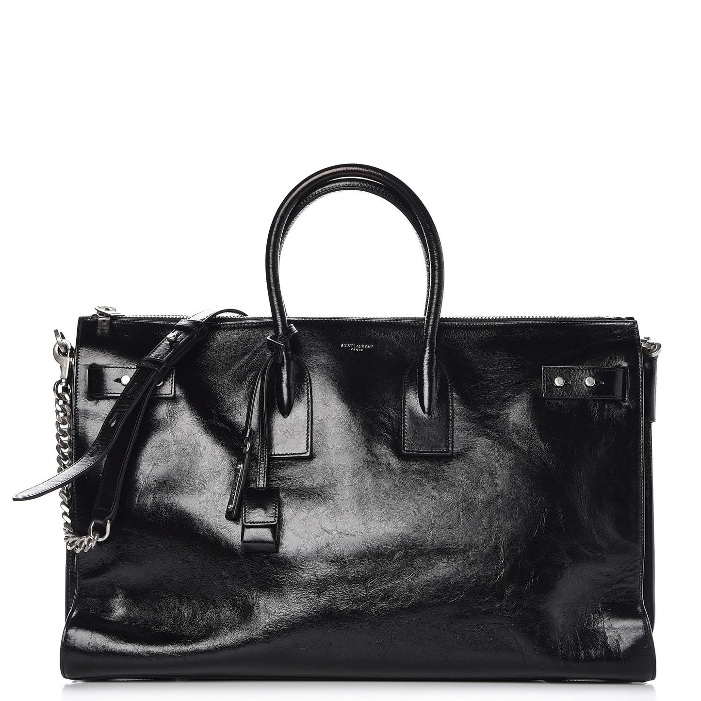 Cracked Shiny Calfskin Medium Souple Sac De Jour Duffle Black