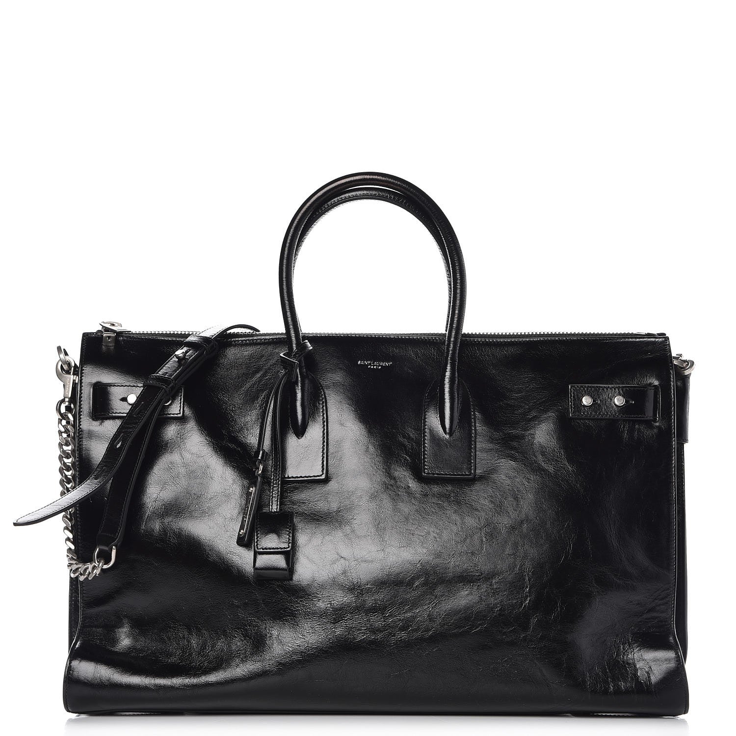 Saint Laurent Cracked Shiny Calfskin Medium Souple Sac De Jour Duffle Black 1 of 13