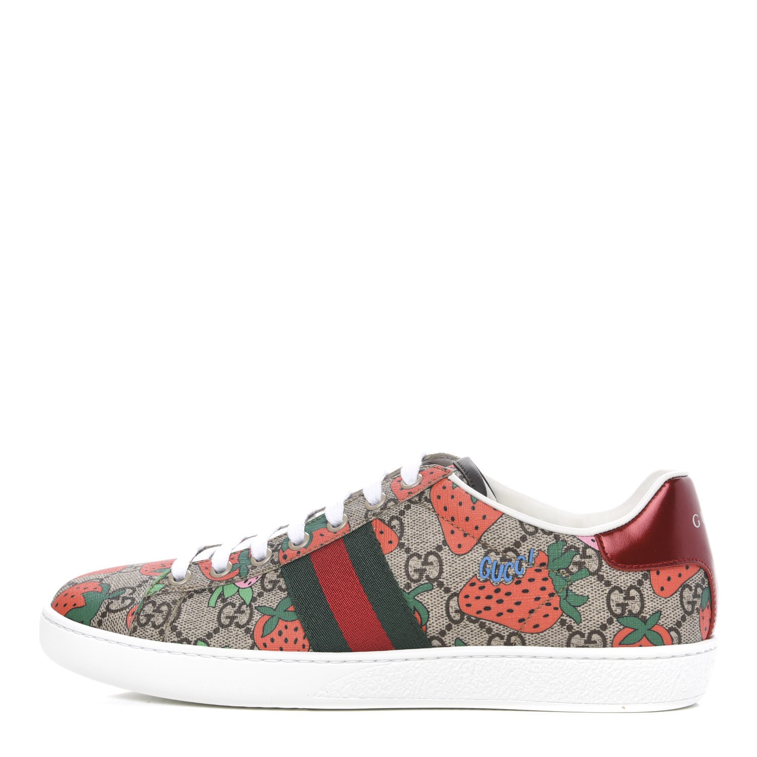 Gucci GG Supreme Monogram Strawberry Web Womens Ace Sneakers 39 Beige Multicolor Red Green 1 of 9