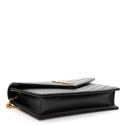Saint Laurent Grain De Poudre Matelasse Chevron Monogram Envelope Chain Wallet Black 4 of 10