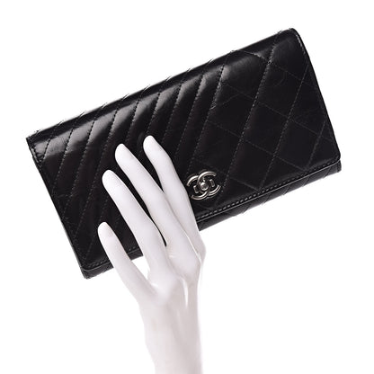Chanel Glazed Calfskin Quilted Coco Boy Large Gusset Flap Wallet Black 2 of 12