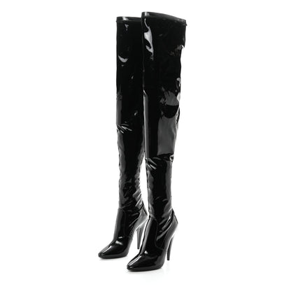 Saint Laurent Latex Ayalah 110 Over The Knee Boots 38 Black 3 of 7