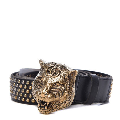 Gucci Calfskin Studded Feline Belt 105 42 Black 1 of 11