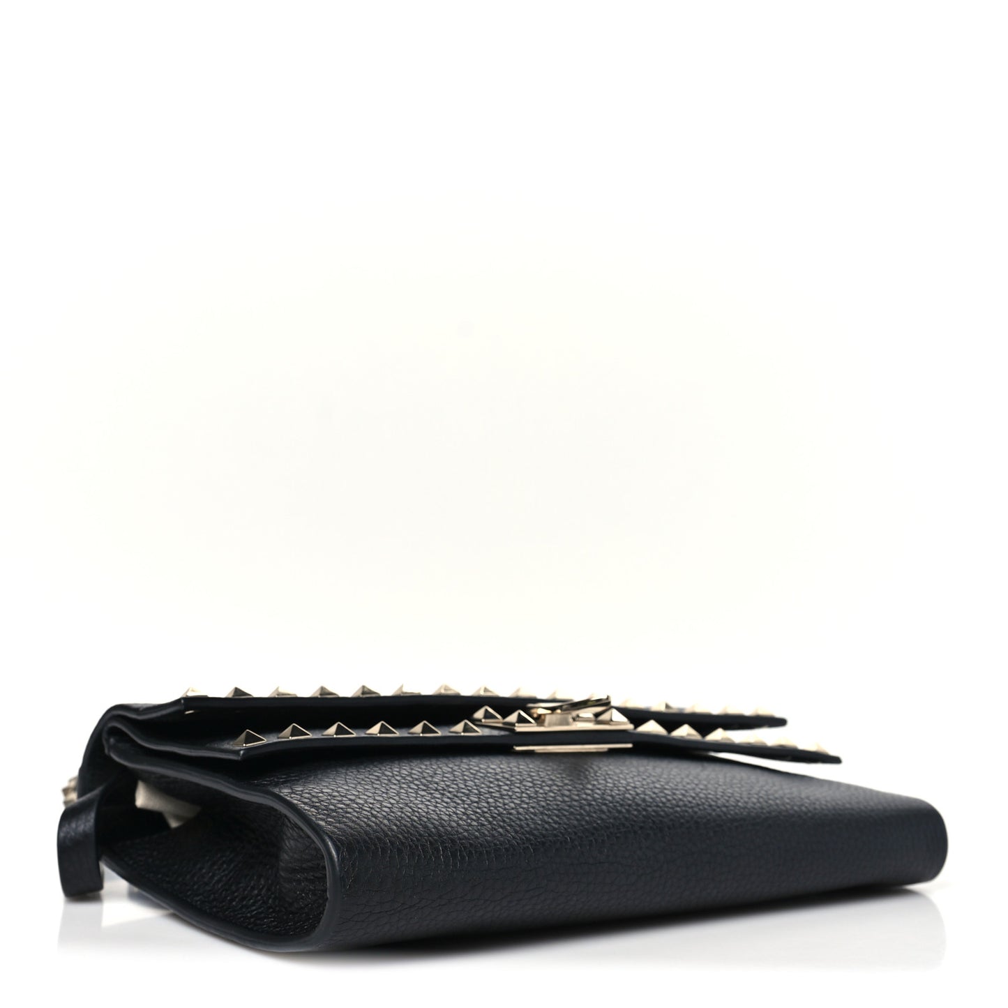 Grainy Calfskin Rockstud Double Flap Crossbody Bag Black