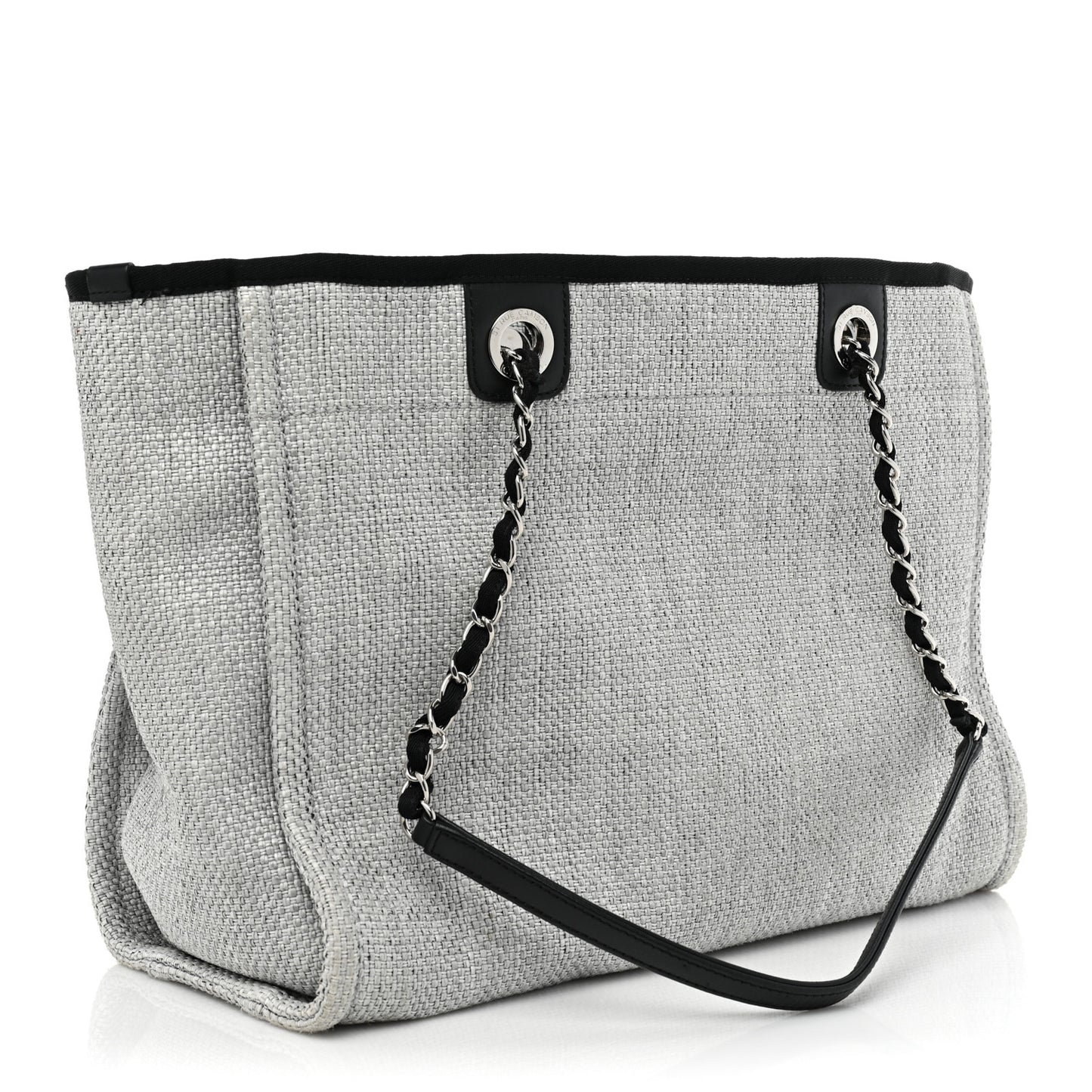 Woven Straw Raffia Small Deauville Tote Grey