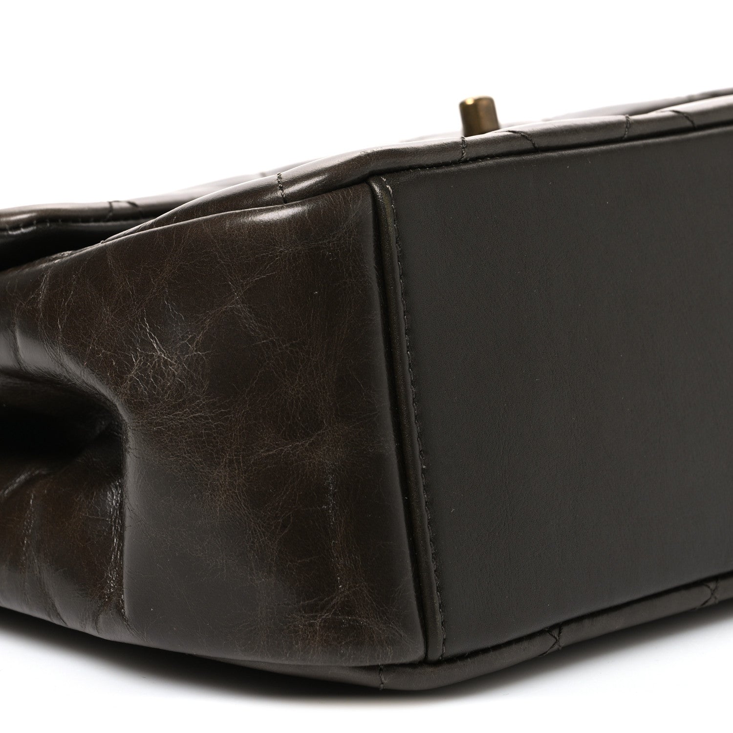 Chanel Glazed Calfskin Quilted Large Gold Bar Top Handle Flap Dark Grey 8 of 9