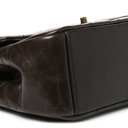 Chanel Glazed Calfskin Quilted Large Gold Bar Top Handle Flap Dark Grey 8 of 9