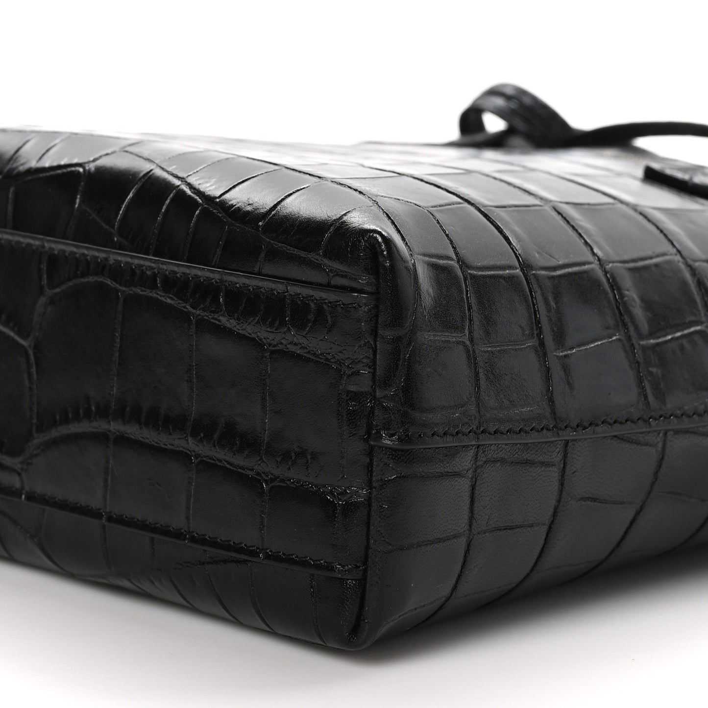 Calfskin Crocodile Embossed Paris Mini Toy Shopper Tote Black