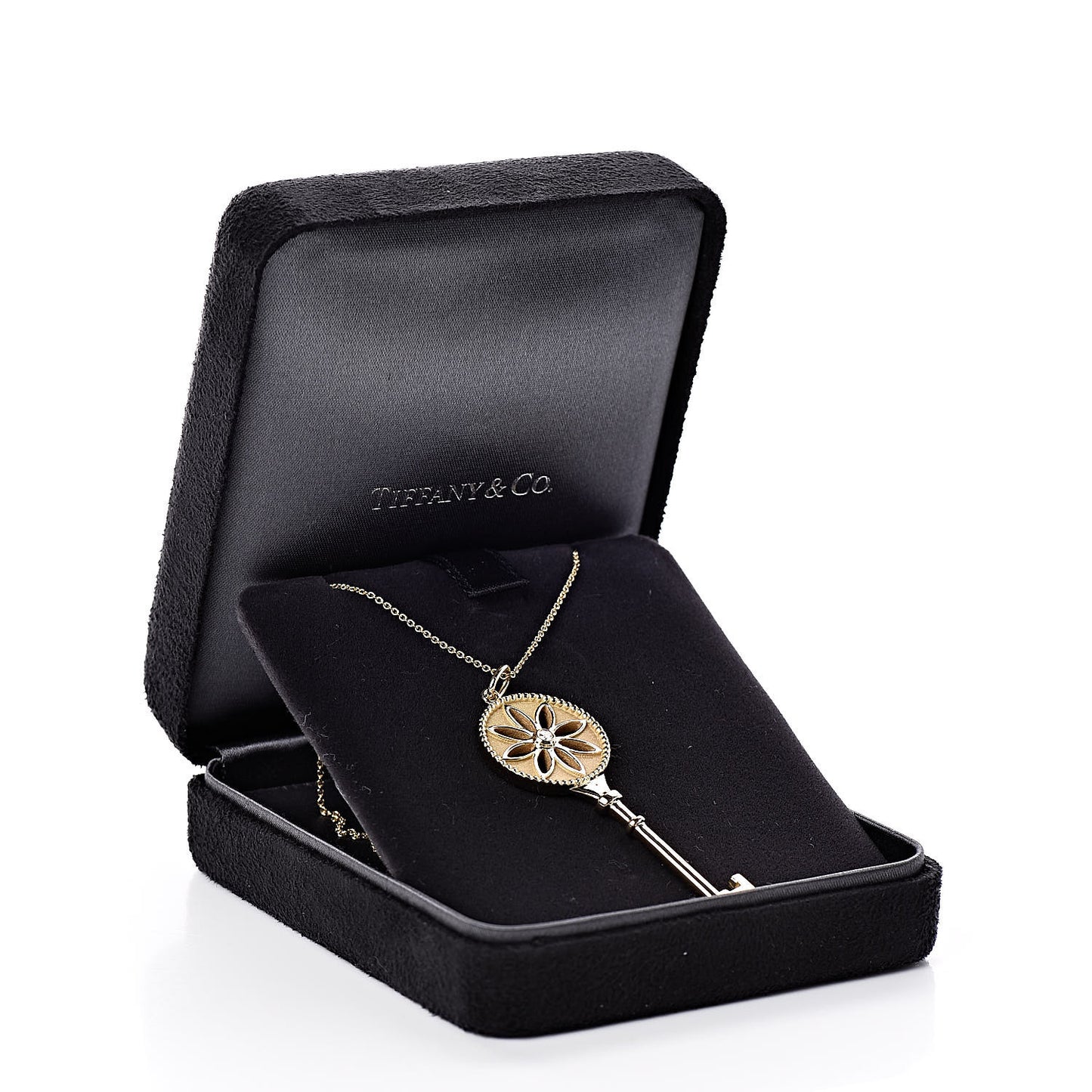 18K Yellow Gold Diamond Large Daisy Key Pendant Necklace
