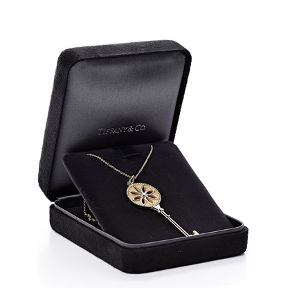 Tiffany 18K Yellow Gold Diamond Large Daisy Key Pendant Necklace 6 of 6