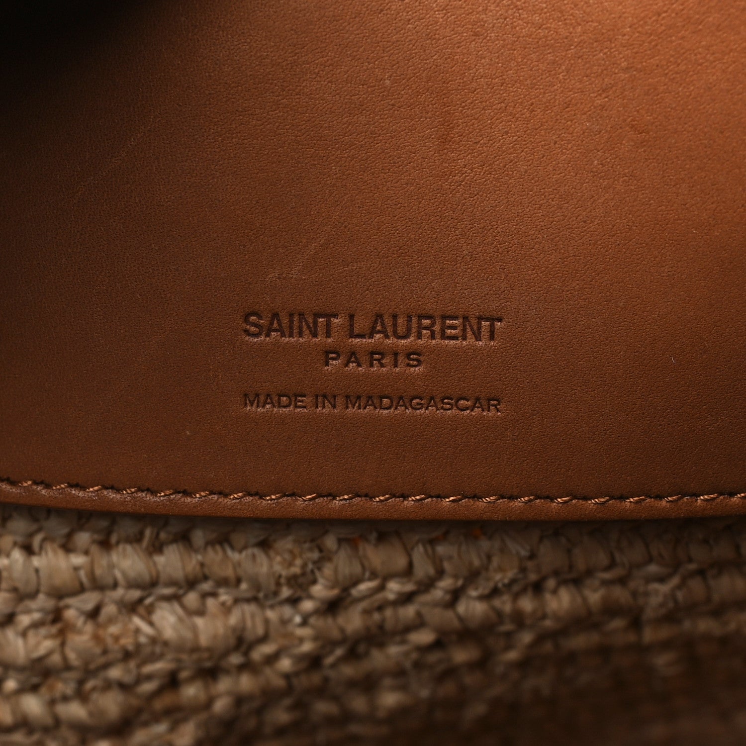 Saint Laurent Raffia Vegetable Tanned Calfskin Le 37 Bucket Bag Natural Brick 7 of 9