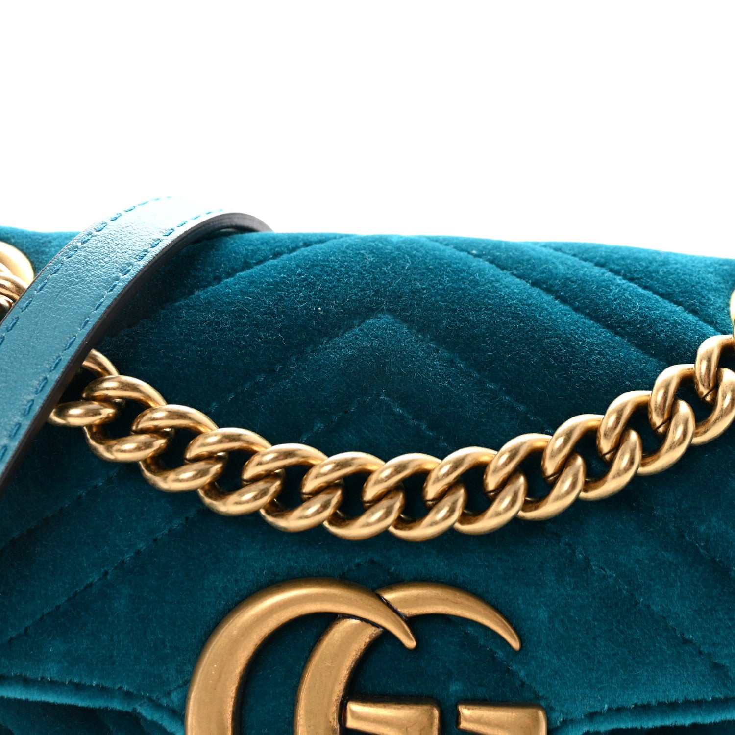 Gucci Velvet Matelasse Mini GG Marmont Shoulder Bag Pavone Cyan 8 of 10