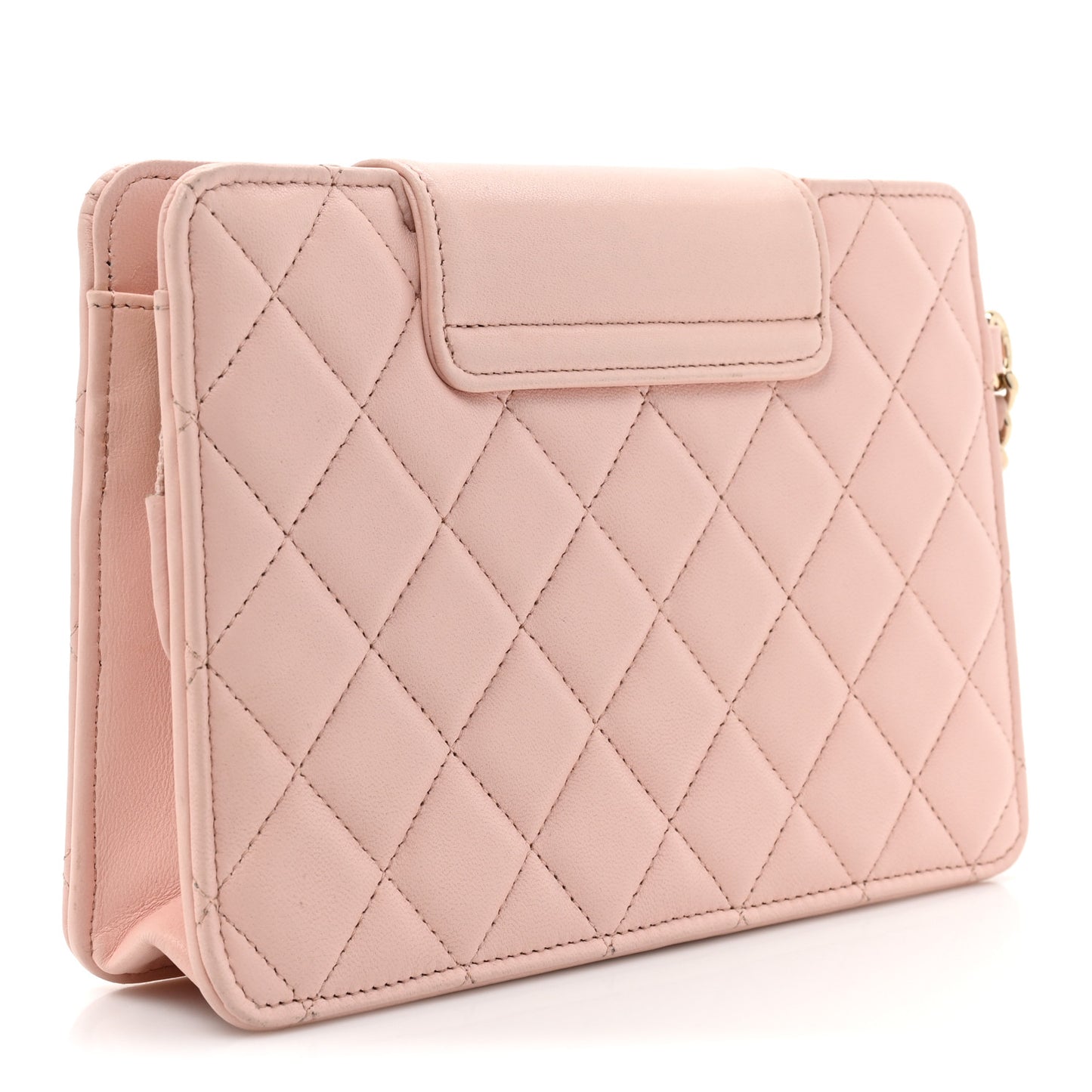 Lambskin Quilted CC Pouch Wristlet Pink