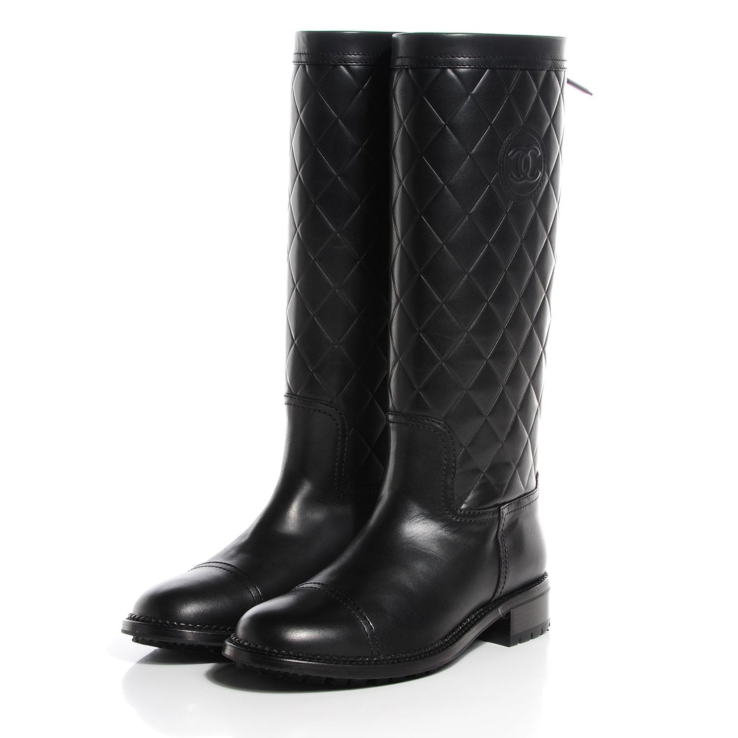 Calfskin Quilted Riding Boots Black 37.5