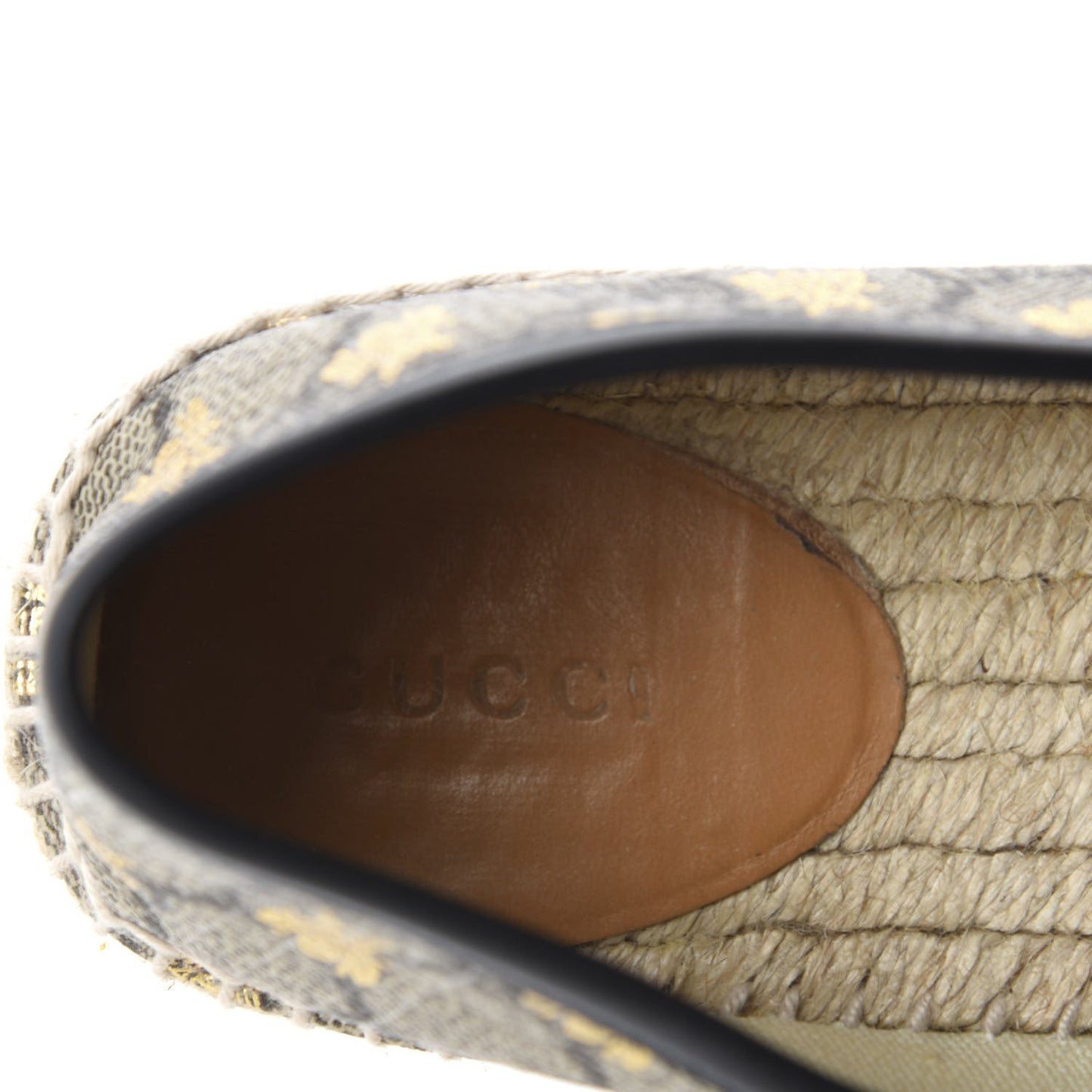 GG Supreme Monogram Bees Espadrille Flats 36.5 Beige Ebony Oro Black