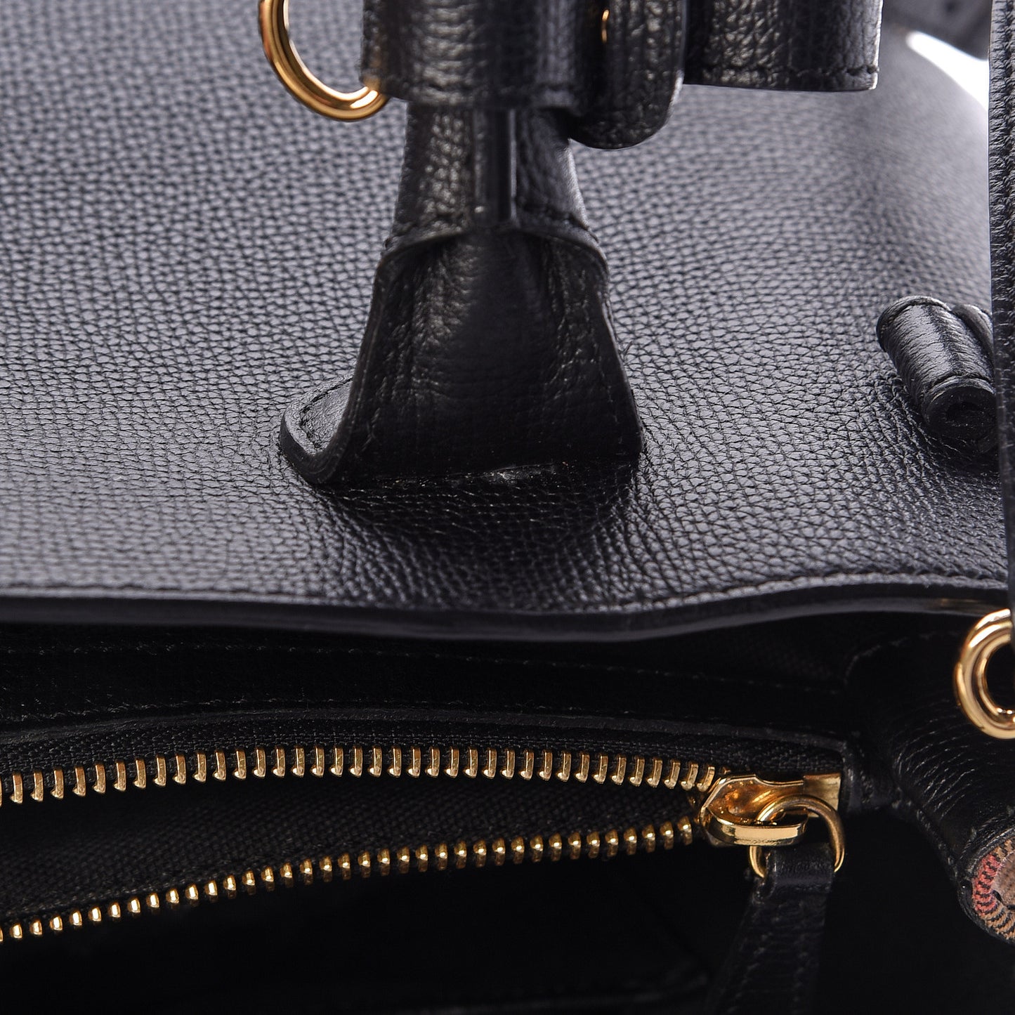 Grainy Calfskin House Check Medium Banner Tote Black