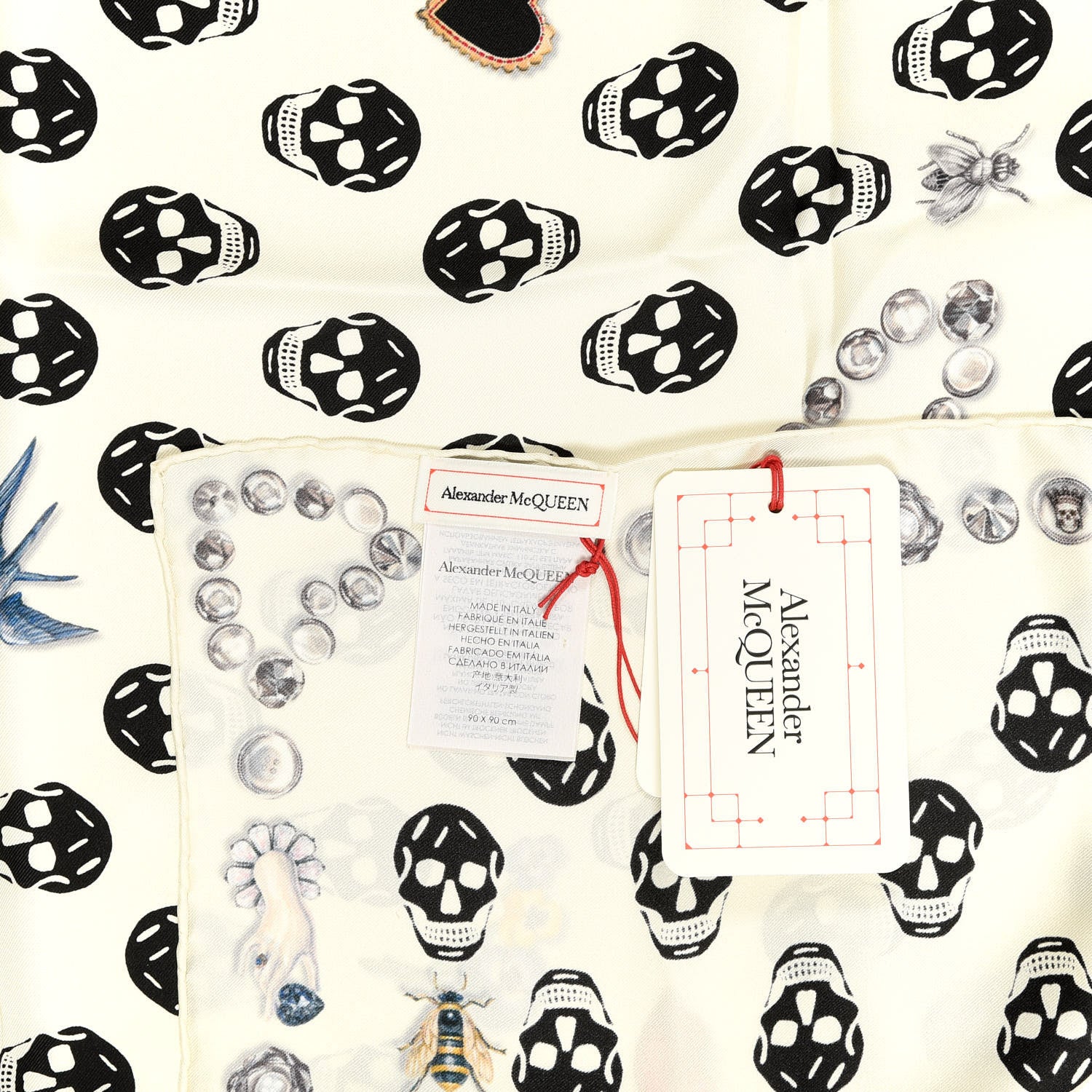Alexander McQueen Silk Chiffon Jeweled Button Biker Skull Scarf White 3 of 3