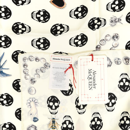 Alexander McQueen Silk Chiffon Jeweled Button Biker Skull Scarf White 3 of 3