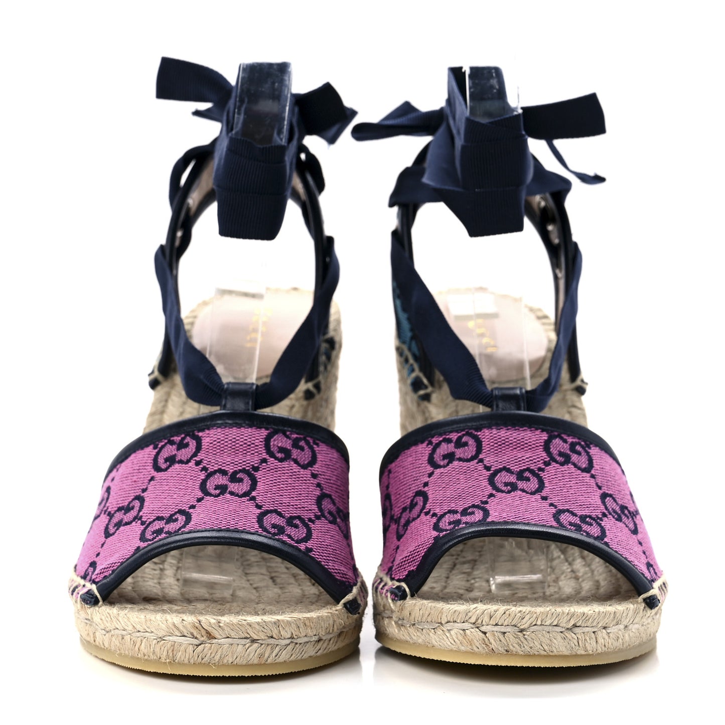 Monogram Multicolor Ankle Wrap Espadrille Wedge Sandals 37.5 Pink Blue