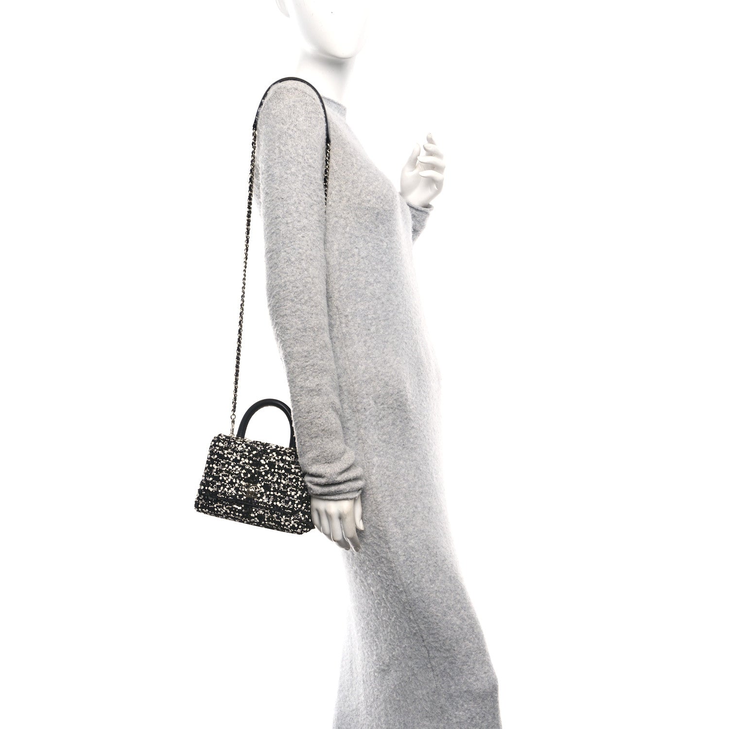 Chanel Lambskin Sequin Beaded Extra Mini Coco Handle Flap Black White 2 of 12