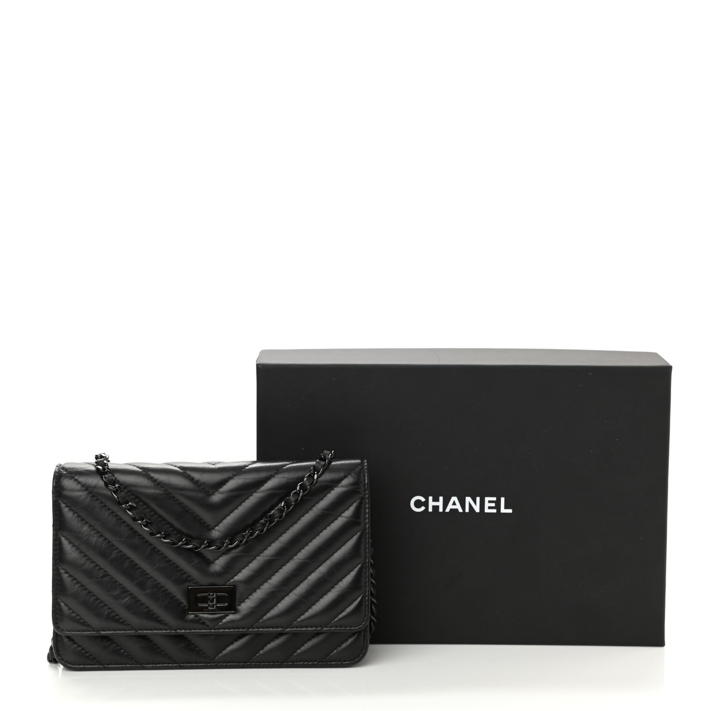 Aged Calfskin Chevron Quilted Reissue Wallet On Chain WOC So Black
