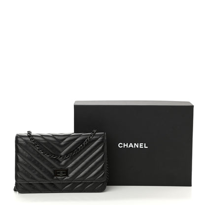 Chanel Aged Calfskin Chevron Quilted Reissue Wallet On Chain WOC So Black 11 of 11