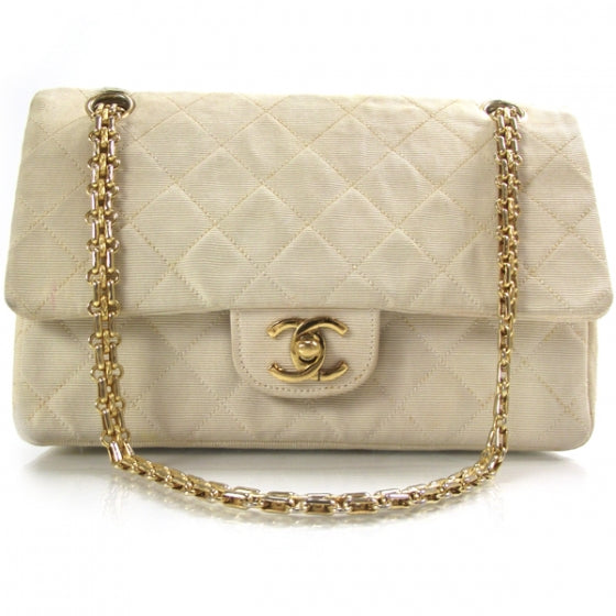 Fabric Quilted Double Flap Beige