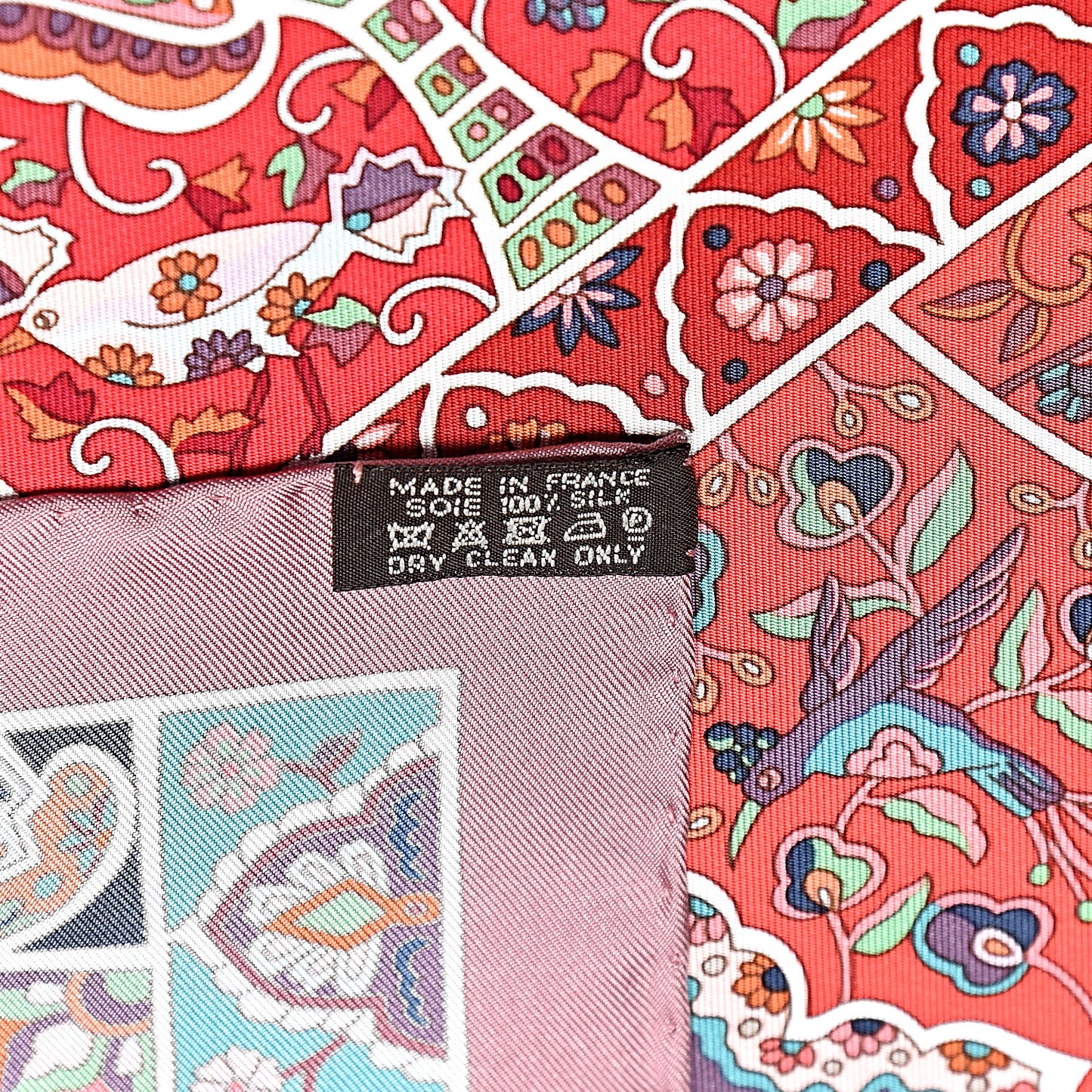 Silk Au Pays Des Oiseaux Fleurs Scarf 90 Vieux Rose Framboise Vert