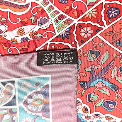 Hermes Silk Au Pays Des Oiseaux Fleurs Scarf 90 Vieux Rose Framboise Vert 4 of 4