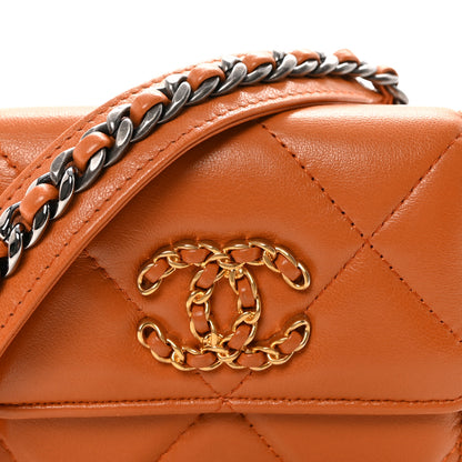 Chanel Lambskin Quilted Chanel 19 Flap Coin Purse With Chain Light Brown 9 of 11