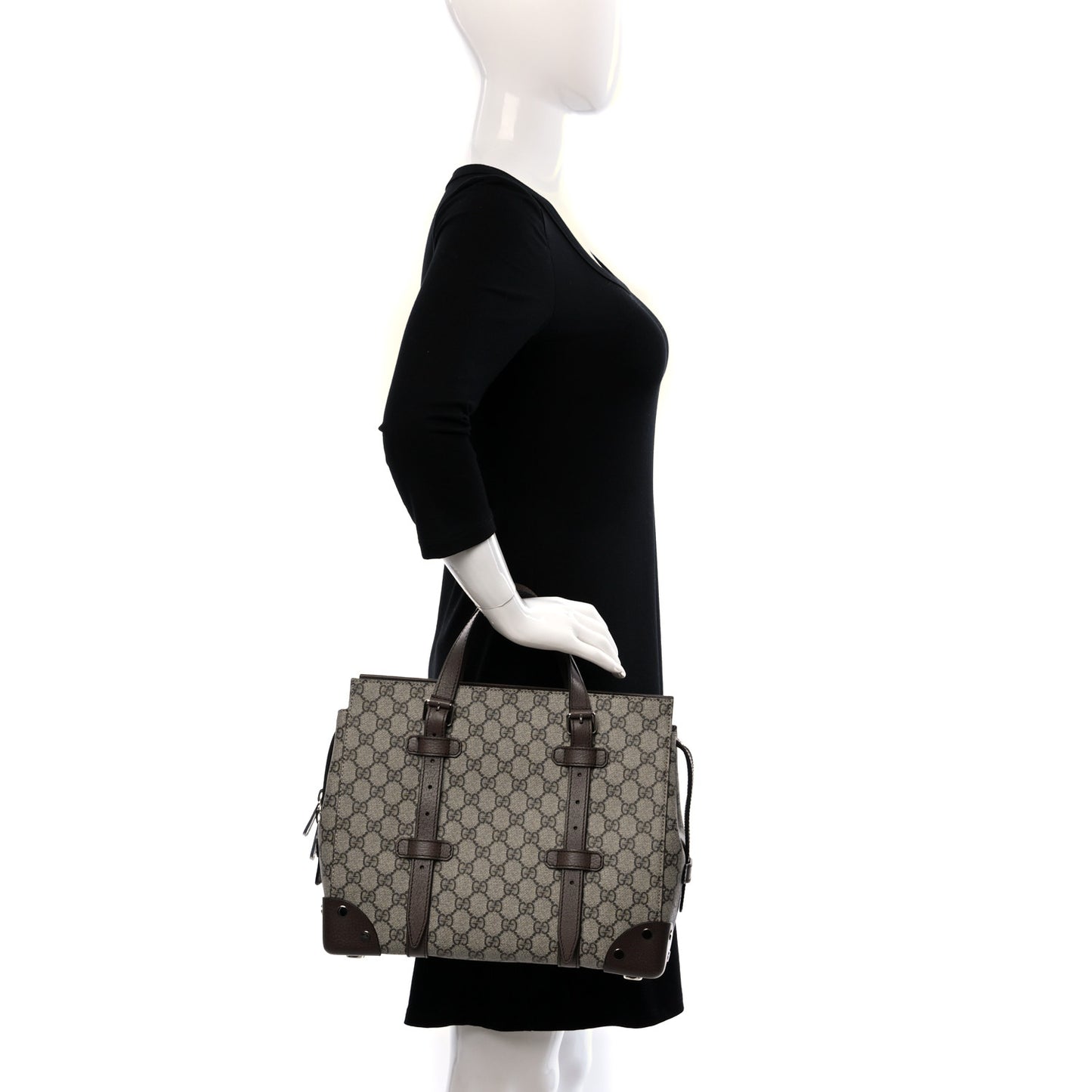 GG Supreme Monogram Textured Dollar Calfskin Small Detail Tote Beige Ebony New Acero