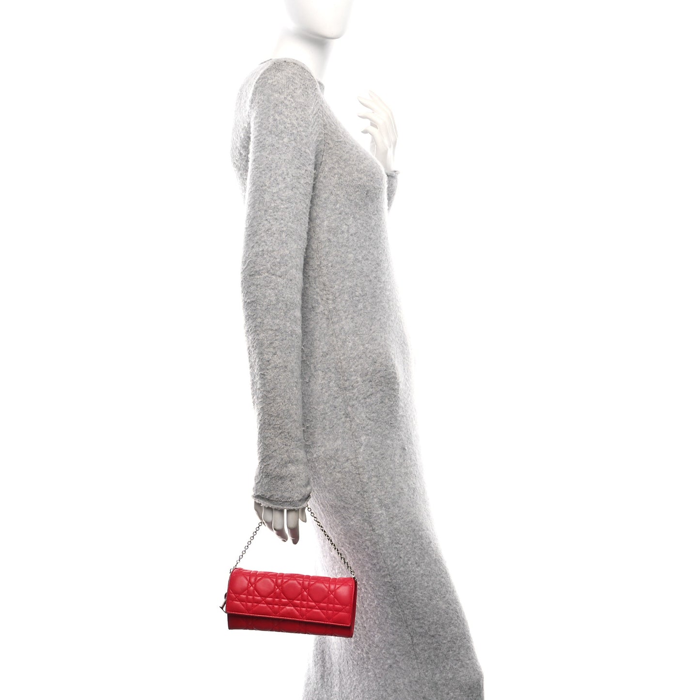 Lambskin Cannage Lady Dior Rendezvous Wallet On Chain Fuchsia