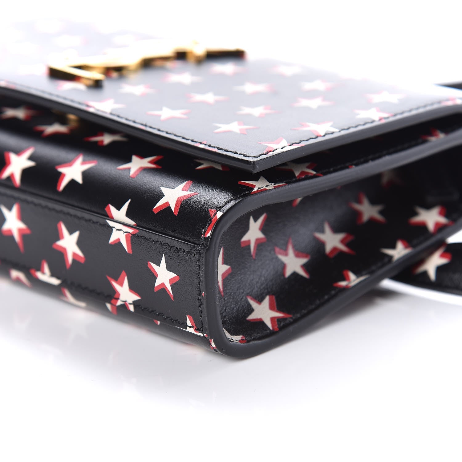 Saint Laurent Smooth Calfskin Star Print Monogram Kate Belt Bag Black Ivory Red 9 of 10