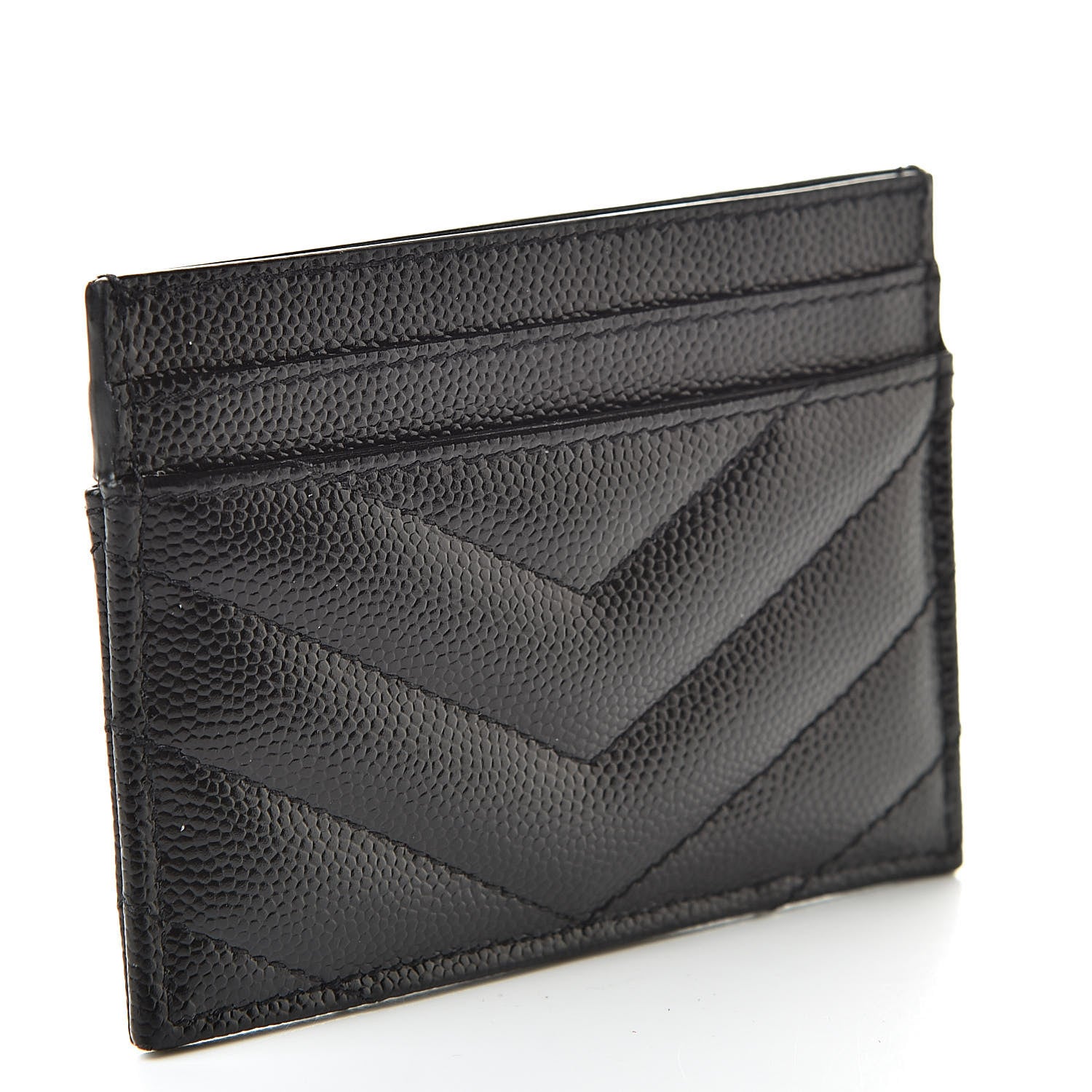 Saint Laurent Grain De Poudre Matelasse Chevron Monogram Credit Card Case Black 3 of 7