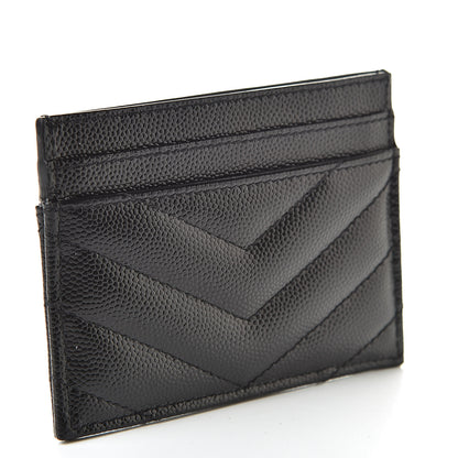 Saint Laurent Grain De Poudre Matelasse Chevron Monogram Credit Card Case Black 3 of 7