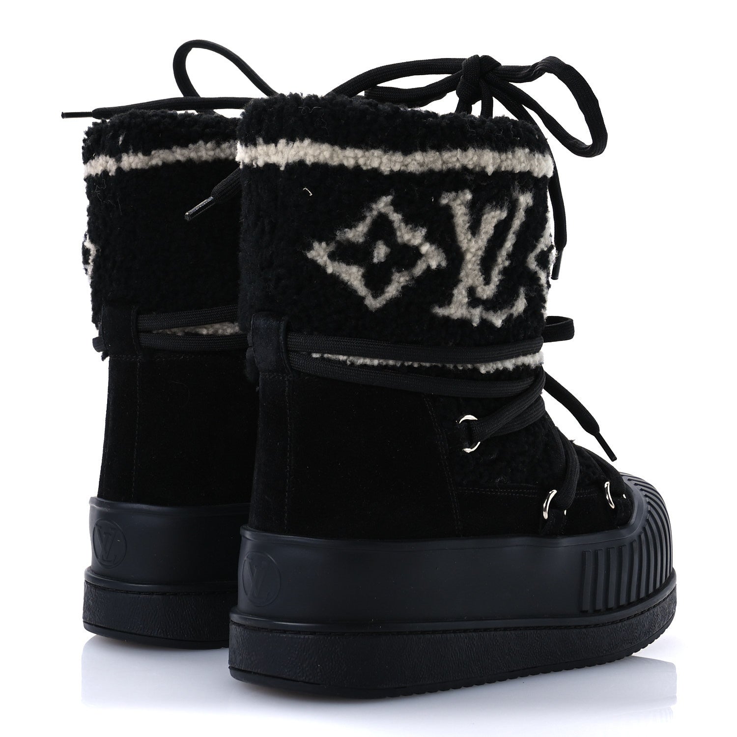 Louis Vuitton Suede Shearling Polar Flat Half Boots 36 Black 5 of 8