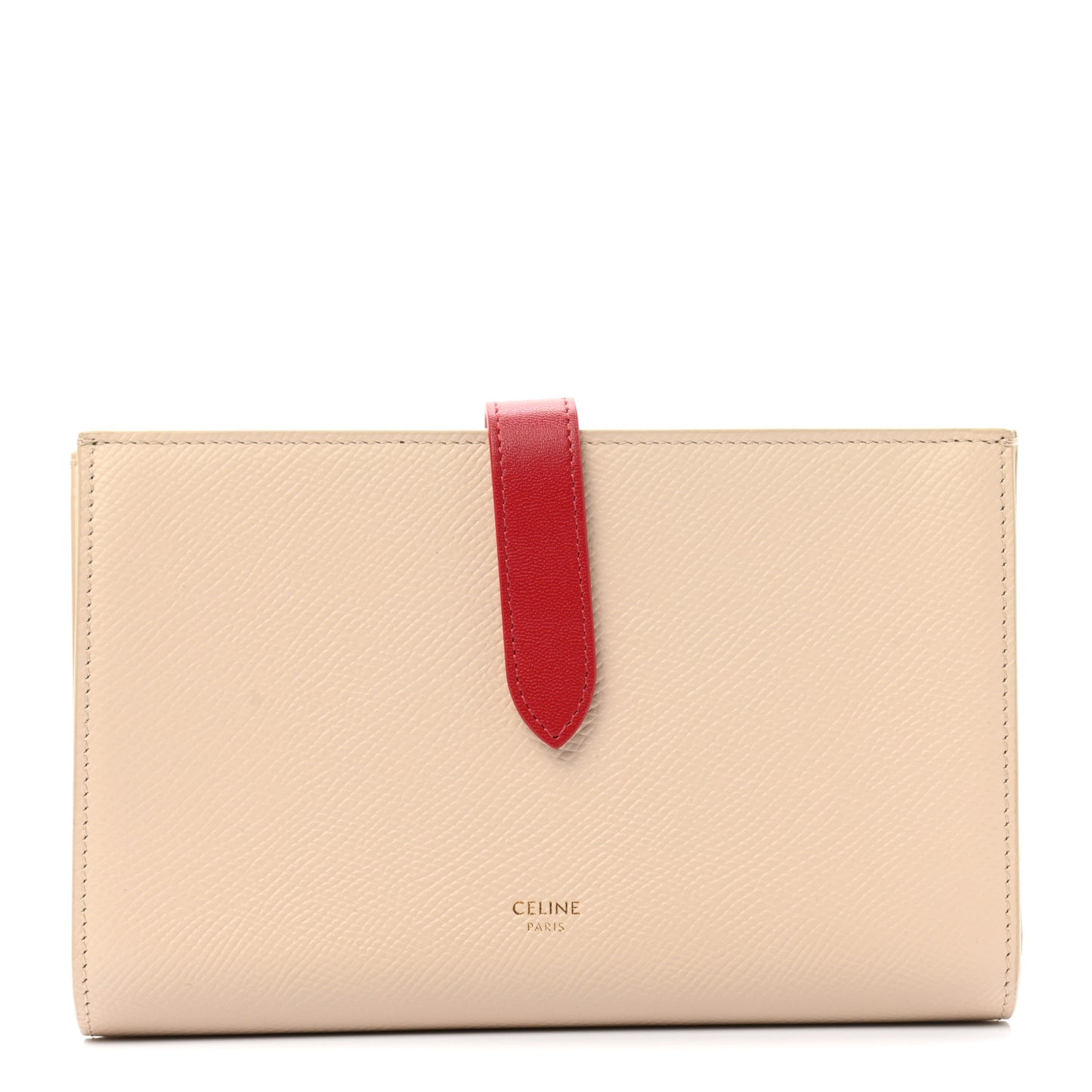 Grained Calfskin Large Multifunction Strap Wallet Powder Red