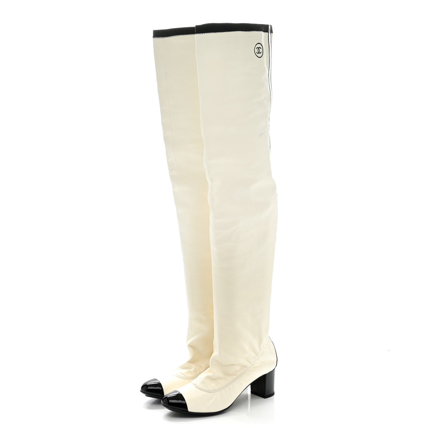 Lambskin Patent Cap Toe Over the Knee Boots 38 White