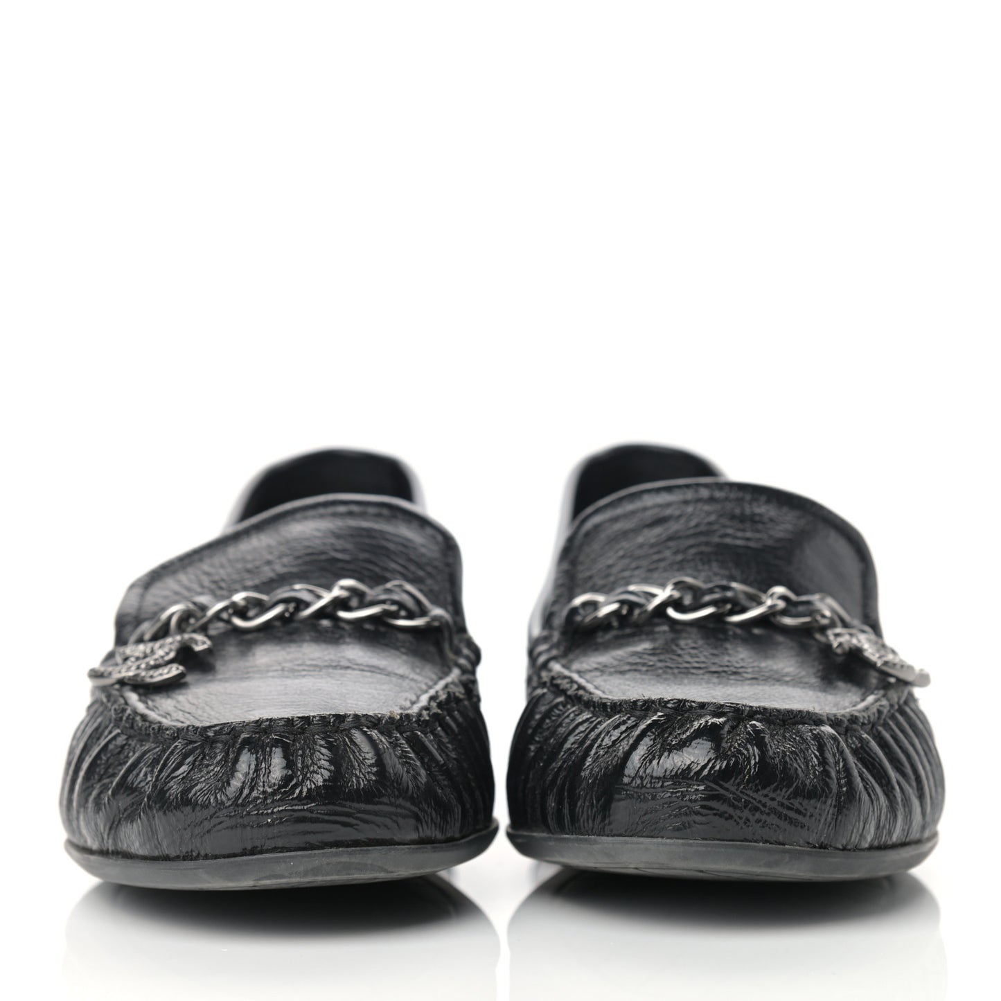 Crackled Patent Calfskin CC Mocassin Loafers 38.5 Black
